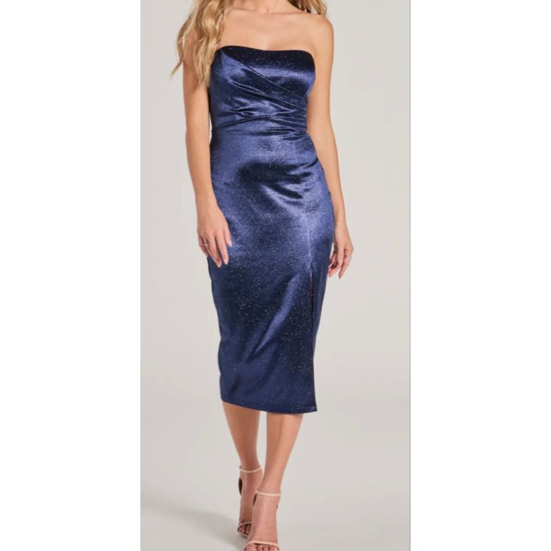 Blue Glitter Satin Strapless