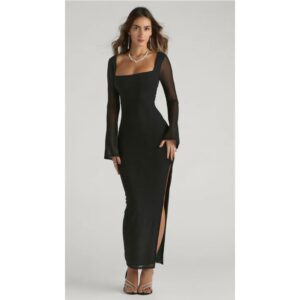Black Square Neck Sheer Long Sleeves