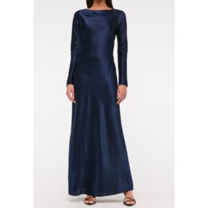 Navy Long Sleeve Cowl Back Maxi Dress