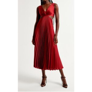 Red Pleated Cutout Maxi Dress