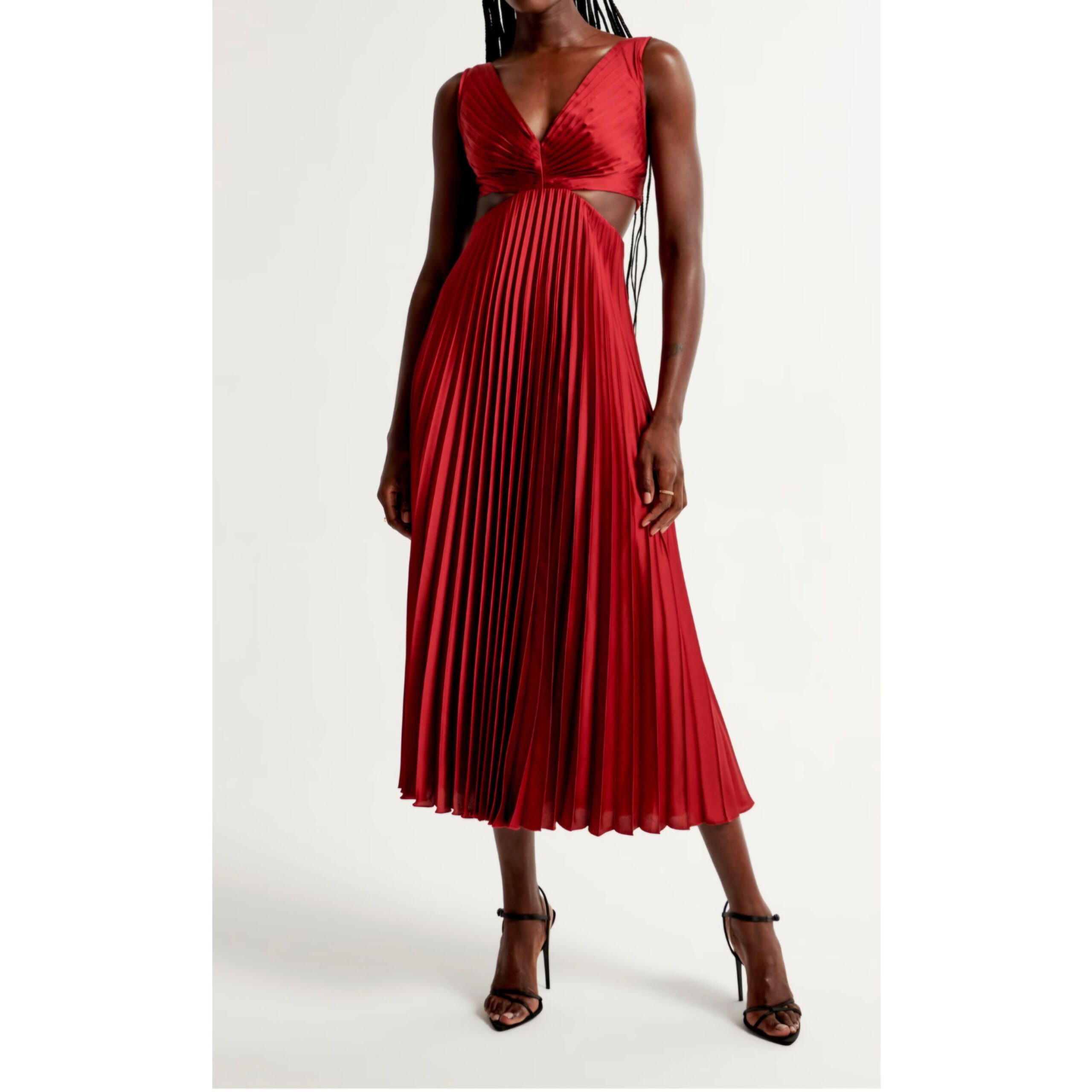 Red Pleated Cutout Maxi Dress