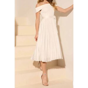 White Off The Shoulder Pleated Midi