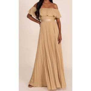 Gold Off-the Shoulder Pleated Gown