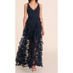 Navy V Neck Floral Appliques