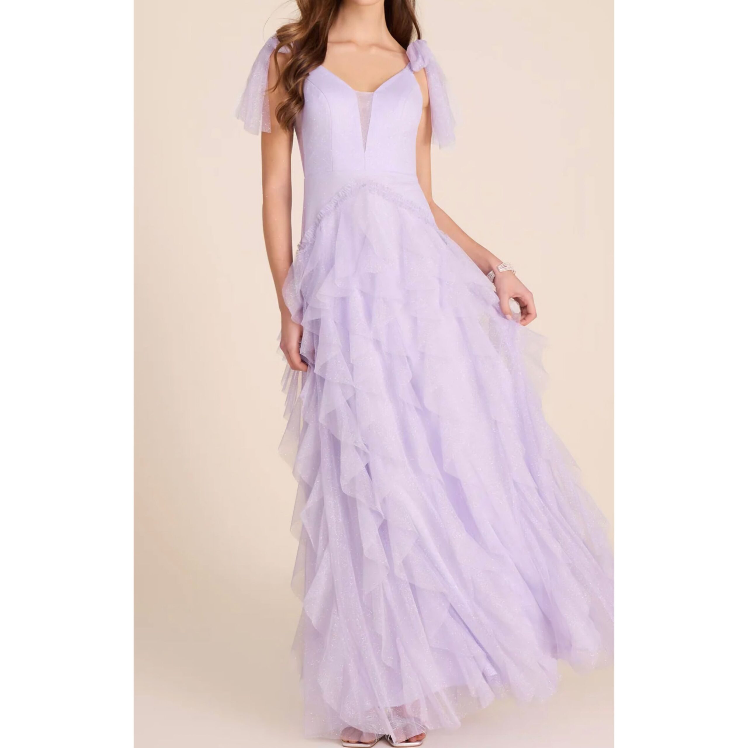 Periwinkle Glitter Mesh With Corkscrew Skirt Gown