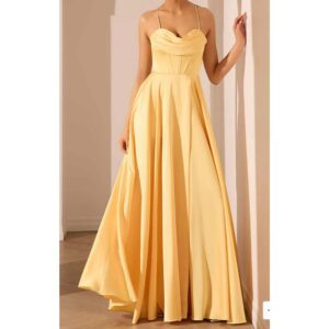 Yellow Bustier Satin Spaghetti Straps Gown