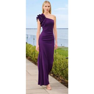 Purple One Shoulder Gown With Rosette Detail Gown
