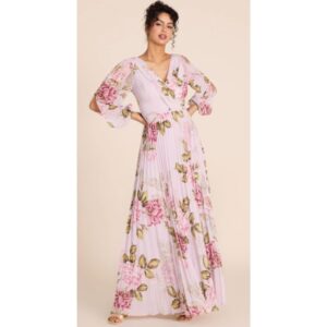 Pink Chiffon Floral Long Sleeves Maxi