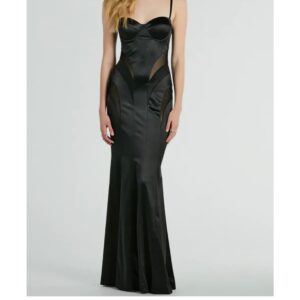 Black Bustier Mesh Satin Maxi