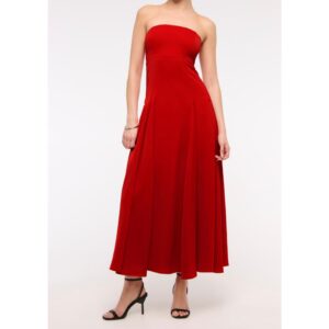 Red Godet Clasp Back Midi Petite