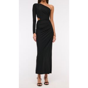 Black One Shoulder One Sleeve Draped Maxi