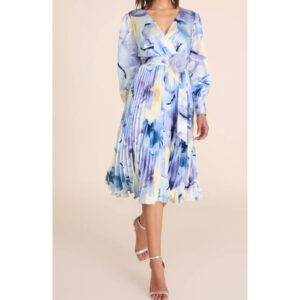 Floral Satin Pleated Long Sleeve