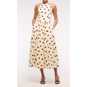 Cream With Black Polka Dot Drop-Waste Midi
