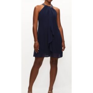 Dark Blue Sleeveless Bead Neck, Ruffle