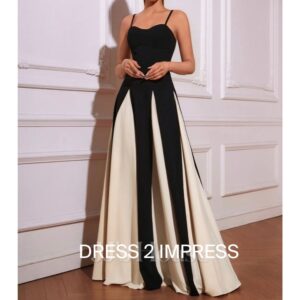 Black & White Sweetheart Spaghetti Straps A Line Crepe Maxi