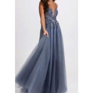 Ink Blue Floral Applique Gown
