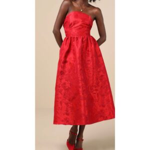 Red Icon Red Jacquard Lace-Up strapless