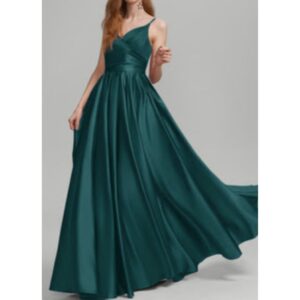 Green A Line V Neck Prom Dress