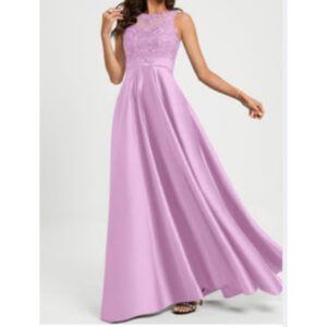 Pink Ballgown Scoop Neck, Satin, Lace and Sequins