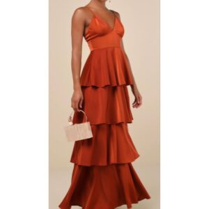 Brunt Orange Satin Tiered Gown