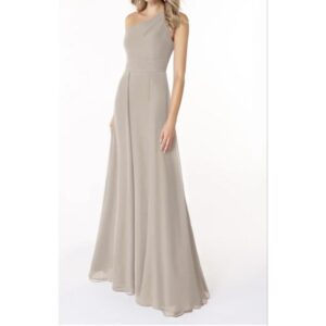 Taupe One-Shoulder Pleated Maxi